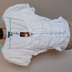 DOLLSKILL CURRENT MOOD 3X GIRL ERA LACE UP TOP WHITE